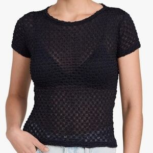 Banana Republic Mesh Black Fitted Blouse